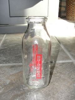 Bridgeman dairy clear glass milk bottle, One Pint, old, advertising 