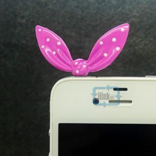 Bow Polka Dot Bunny Ear Port Anti Dust Plug Stopper For iPhone 4 4S 3G 