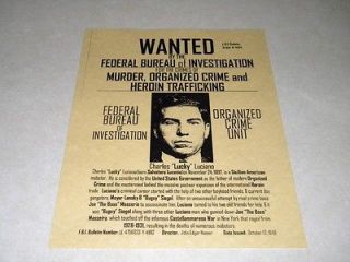 LUCKY LUCIANO WANTED POSTER EXACT REPRODUCTION ON PARCHMENT 22 