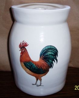 Ceramic One Gal Butter Churn Rooster Decal W/Lid and Dasher  Made in 