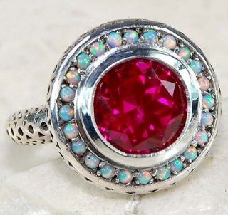 2CT Ruby & Opal 925 Solid Sterling Silver Victorian Style Filigree 