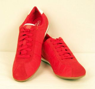 COACH Patti 12CM Red/White Nylon Suede Womens Sneakers Shoes New In 