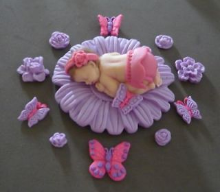   Edible Baby Lavender/Pink Daisy Cake Topper, Baby Shower, Gumpaste