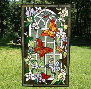  34 Large Tiffany Style stained glass window panel Butterfly Garden