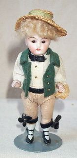 Antique German Bisque Doll 4 1/4 Handsome Boy Jointed Dollhouse Doll