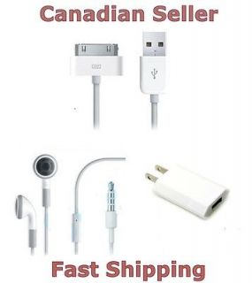 USB Wall Charger+data cable+Headphone Apple iPhone 4S 4 3GS 3G 2G Fast 