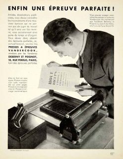 1930 Ad Vandercook Printing Relief Press Deberny Peignot Foundry 18 