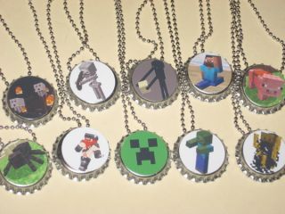 minecraft inspired party favors lot of 5 bottle cap ball chain 