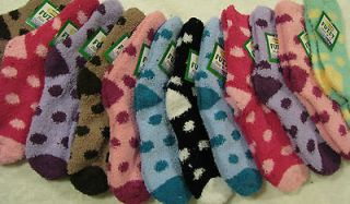 Lot of 12 pair warm womens classic FUZZY dots soft socks 9 11 gift 