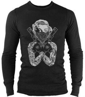 Gangster Marilyn Monroe Mens Thermal T Shirt Tattoo Guns Gangsta 