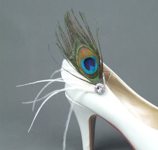 Pair of VILY Handmade Peacock Feather Wedding Bridal Evening Shoe 