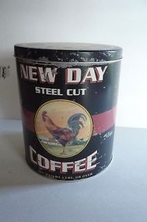 NEW VINTAGE COUNTRY ROOSTER NEW DAY COFFEE TIN CANISTER