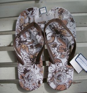 Caribbean Joe~Brown Tan Abstract Flip Flops~Shower Shoes~Mens size L 8 