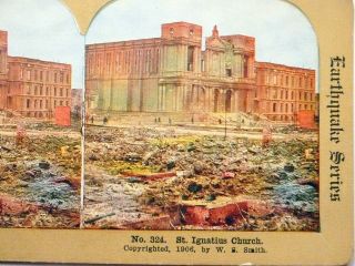 SAN FRANCISCO EARTHQUAKE STEREOPTICON CARD #324  ST IGNATIUS CHURCH ON 