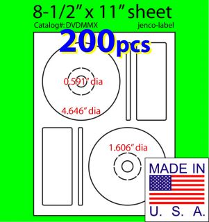 200 Memorex CD/DVD Labels, Matte White Laser InkJet