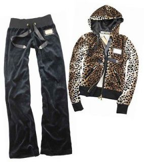 NWT 9301 Womens/Ladies Cavalli Leopards Top Black Pants Hoodie 