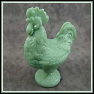 JADEITE GREEN GLASS FIGURAL ROOSTER LIDDED DISH
