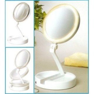 LED LIGHTED TRAVEL FOLDING MAGNIFYING MIRROR TWO SIDES: 12x &1x 