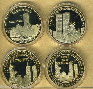 Newly listed (4) WTC 24 KT GOLD COMMEMORATIVE COIN AMERICA REMEMBER 