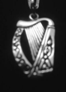   Silver Celtic Harp Necklace Pendant Irish Made Music chain 925