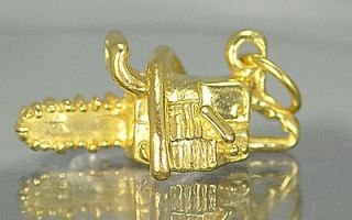 electric chainsaw 3D Gold plated over Silver Charm tree cutter CHAIN 