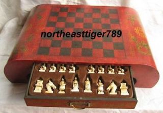 Chinese Qing Dynasty Corps Style Chess Set Leather Wood Coffee Table