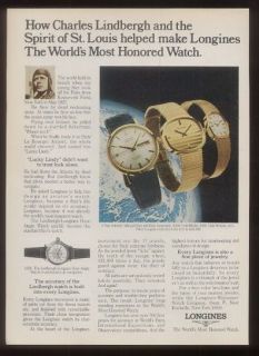 1975 Charles Lindbergh photo Longines watch print ad