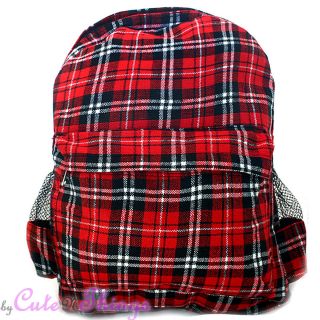 Red Black Checker Plaid Shcool Backpack School Bag 16 Book Bag