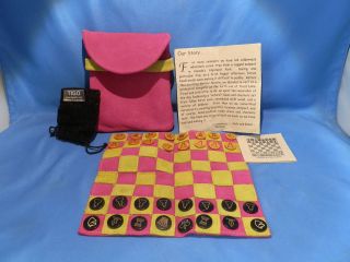 SUEDE LEATHER TRAVELLING CHESS BOARD & HOLDER WITH 32 TOKENS / PIECES 