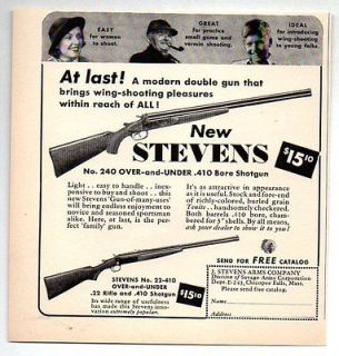1940 Vintage Ad Stevens Over Under Rifle Shotguns Chicopee Falls,MA