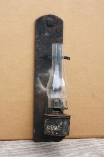   IRON METAL RAILROAD KEROSENE WALL LAMP with burner & glass chimney