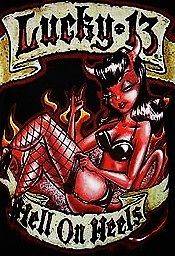 Lucky 13 Devil Hell On Heels PinUp devil Girl Lady Black Shirt Top 