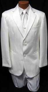 Mens White Stripe Suit w/ Pants Holiday New Years Eve Party Tuxedo 