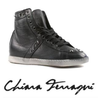 Chiara Ferragni womens sneakers shoes in black Calf leather Size US 9 