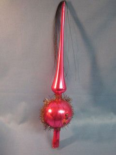 Vintage Western Germany Glass Christmas Tree Topper Pinkish Red with 