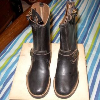 GREAT NOS PAIR OF 1950S CHILDS ALL LEATHER MOTORCYCLE BOOTS IN 