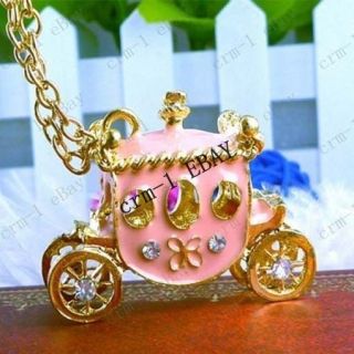 Cinderella Classic Pink Horse Drawn Carriage Necklace Size: 4cm x 2 