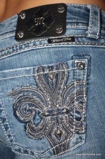 2012 Miss Me Jeans SALE Gray Silver Fleur de Lis Womens Denim Boot Cut 