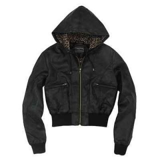 Leopard Lining Hooded Leather Jacket (black/brown)