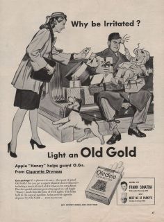 1945 VINTAGE OLD GOLD CIGARETTES MAN HOLDING BABY PRINT AD