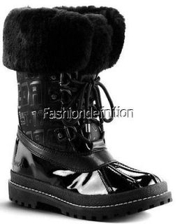 New Coach Black Women LEONORA Nylon Leather Snow Winter Boots Shoes 