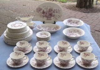 Complete Set for 8 Clarice Cliff Purple Charlotte Royal Staffordshire 