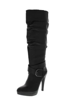 INC NEW Posh Black Leather Ruched Platform Knee High Boots Heels Shoes 