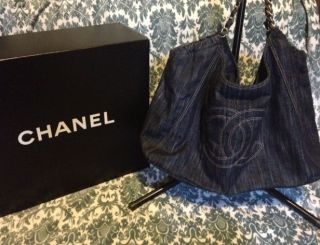Authentic Chanel Coco Cabas Denim + Dust Bag + Box   MINT CONDITION