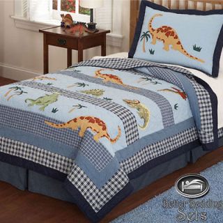   Kid Blue Dinosaur Cotton Quilt Collection Bedding Set For Full Size