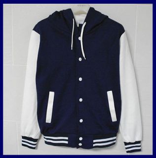 Mens Hoodie Baseball Jacket/Letterm​an Varsity jacket Navy XL size 