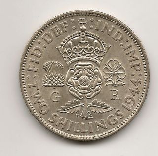 1944 Great Britain 2 Shilling (Florin) Silver Coin