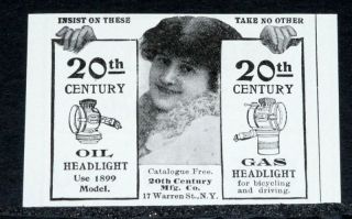 1899 OLD MAGAZINE PRINT AD, 20TH CENT, OIL & GAS BICYCLE LAMPS