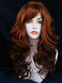 Bouncy Long Wavy Curly Layered wig Red ginger mix 4 bangs JSCA G130