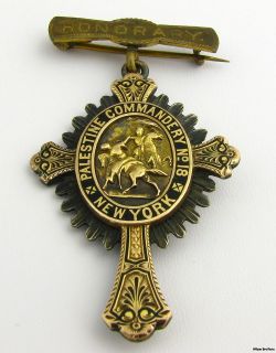   Commandery No. 18 Knights Templar Medal   18k Gold Sterling Masons Pin